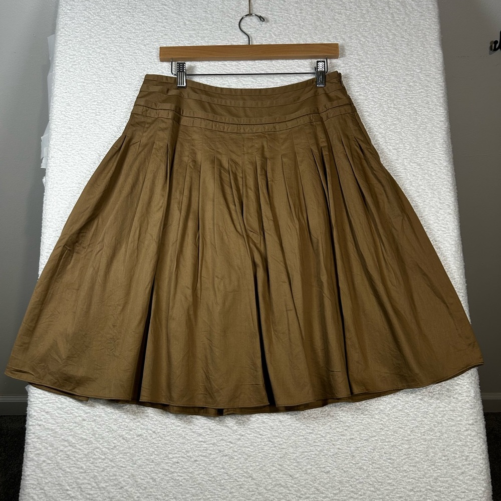 American Living Size 6 Tan Pleated Cotton A-Line Skirt Fully Lined